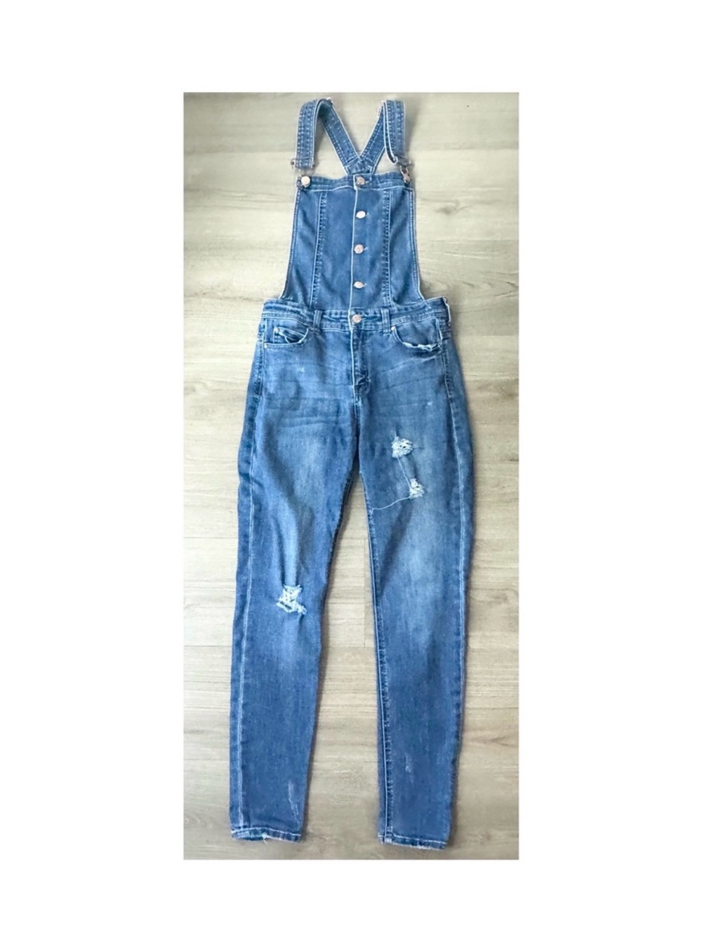 Celebrity Pink Distressed Blue Denim Overalls